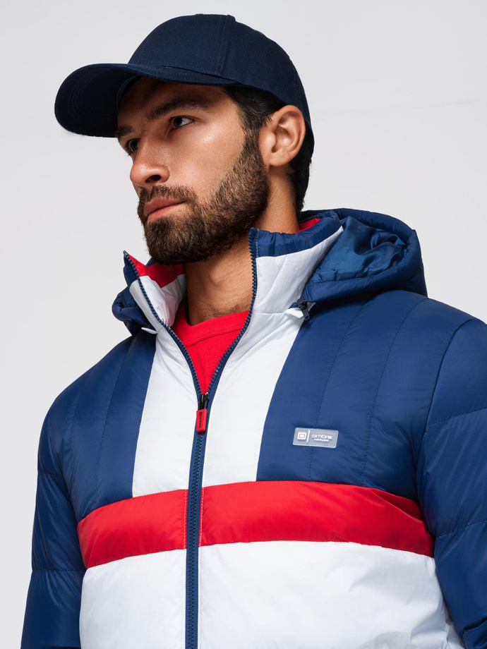 Kolorowa sportowa męska  kurtka w stylu retro – niebiesko-biała V1 OM-JALP-0296