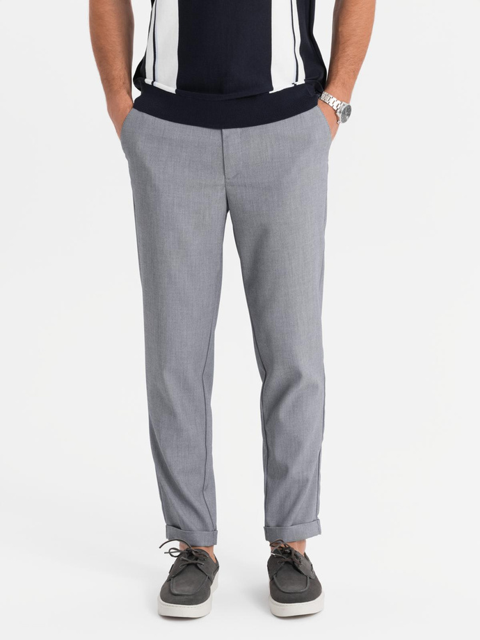 Spodnie męskie chino REGULAR FIT z gumką w pasie – szare V2 OM-PACP-0157
