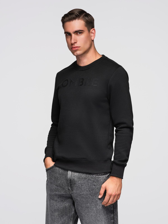 Klasyczna dresowa męska bluza z napisem – czarna V4 OM-SSPS-0181