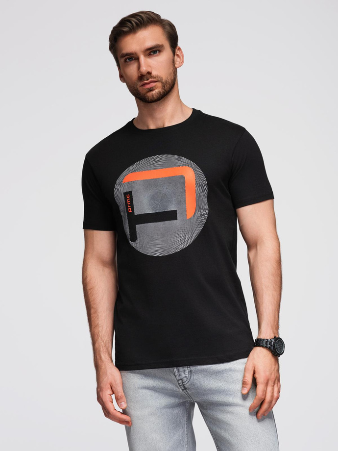 Męski t-shirt z dużym nadrukiem – czarny V2 OM-TSPT-0245