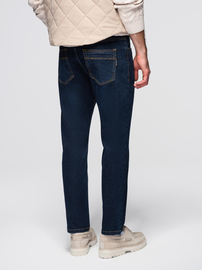 Spodnie męskie jeansowe z przetarciami REGULAR FIT - ciemnoniebieskie V4 OM-PADP-0241