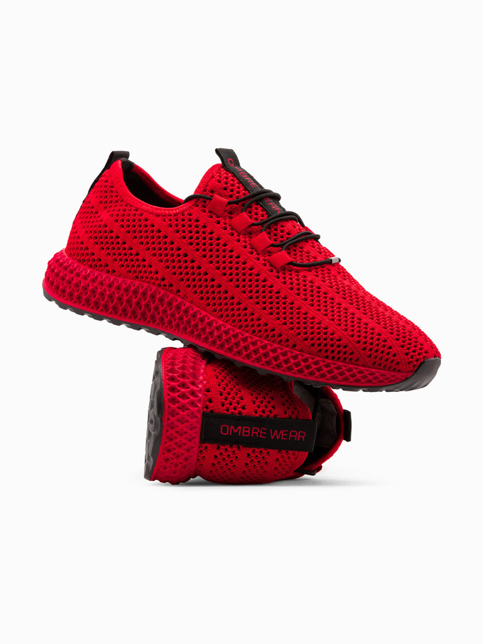 Buty męskie wsuwane sneakersy z siateczki - czerwone V2 OM-FOKS-0117