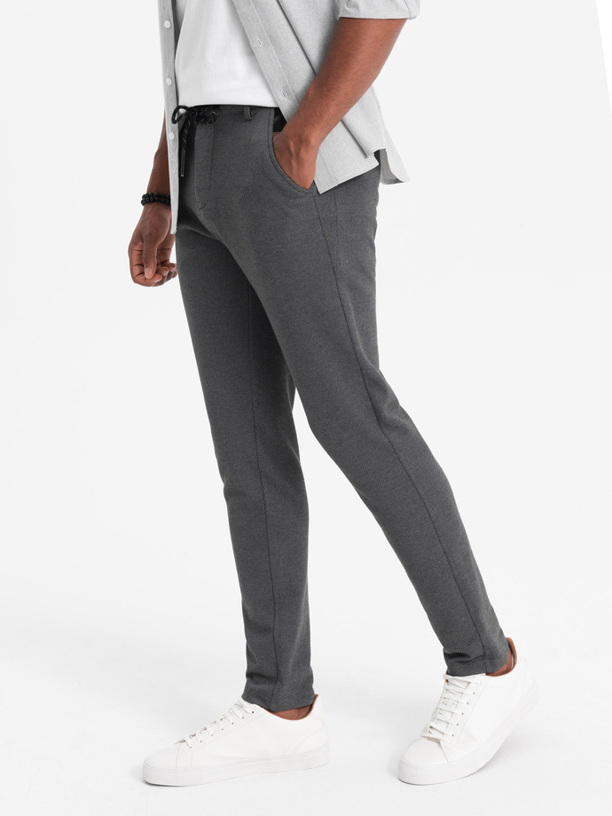 Dzianinowe spodnie męskie z gumką w pasie - ciemnoszare V2 P1514