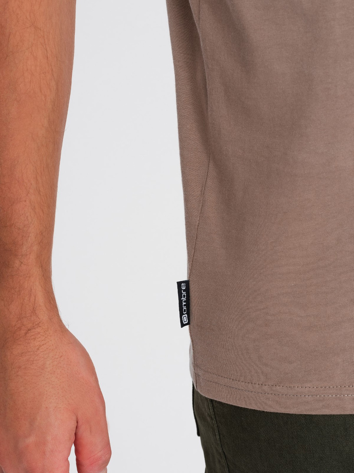 T-shirt męski bawełniany z nadrukiem - jasnobrązowy V2 OM-TSPT-0166