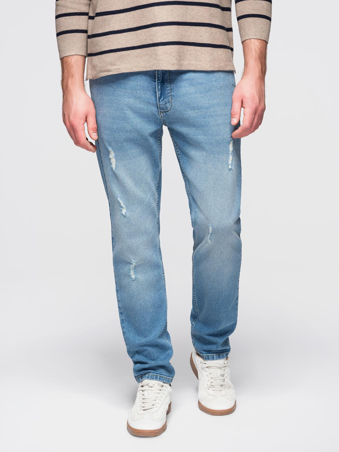 Spodnie męskie jeansowe SLIM FIT z przetarciami - jasnoniebieskie V1 OM-PADP-0255