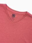 Klasyczna męska koszulka z dekoltem w serek BASIC - czerwony melanż V17 S1369