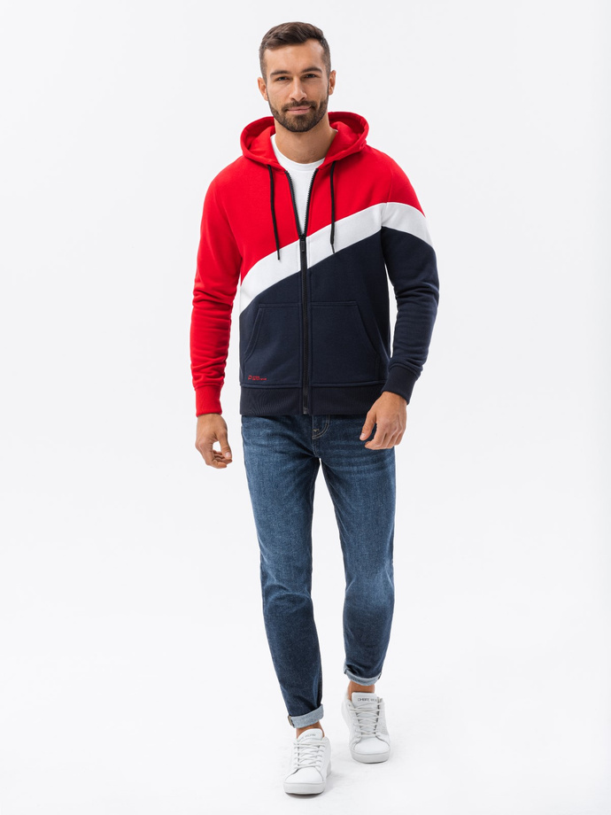 Bluza męska trzykolorowa rozpinana z kapturem - czerwona V3 B1419