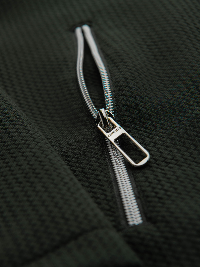 Strukturalna kurtka biker męska ze stójką – ciemnozielona V3 OM-JANP-0229