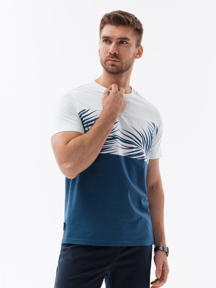 T-shirt męski z nadrukiem - ciemnoniebieski V13 S1641