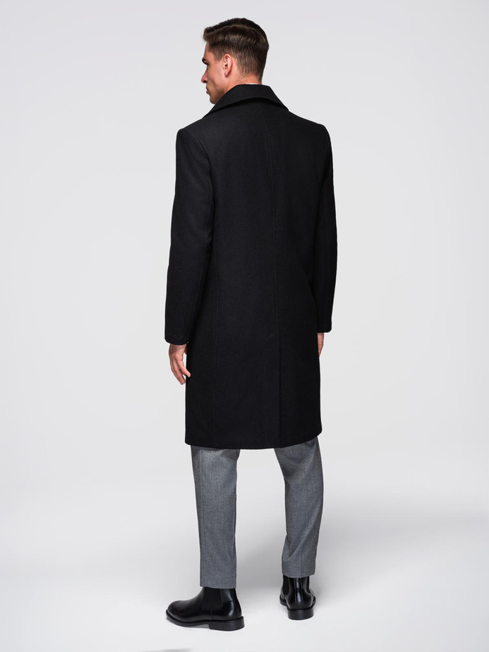 Elegancki militarny dwurzędowy płaszcz męski z wełną - czarny V1 OM-COWC-0145
