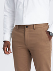 Spodnie męskie chino SLIM FIT z delikatną teksturą - brązowe V2 OM-PACP-0190