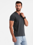 Męski t-shirt z rozpinanym okrągłym dekoltem henley – czarny V4 OM-TSCT-0155