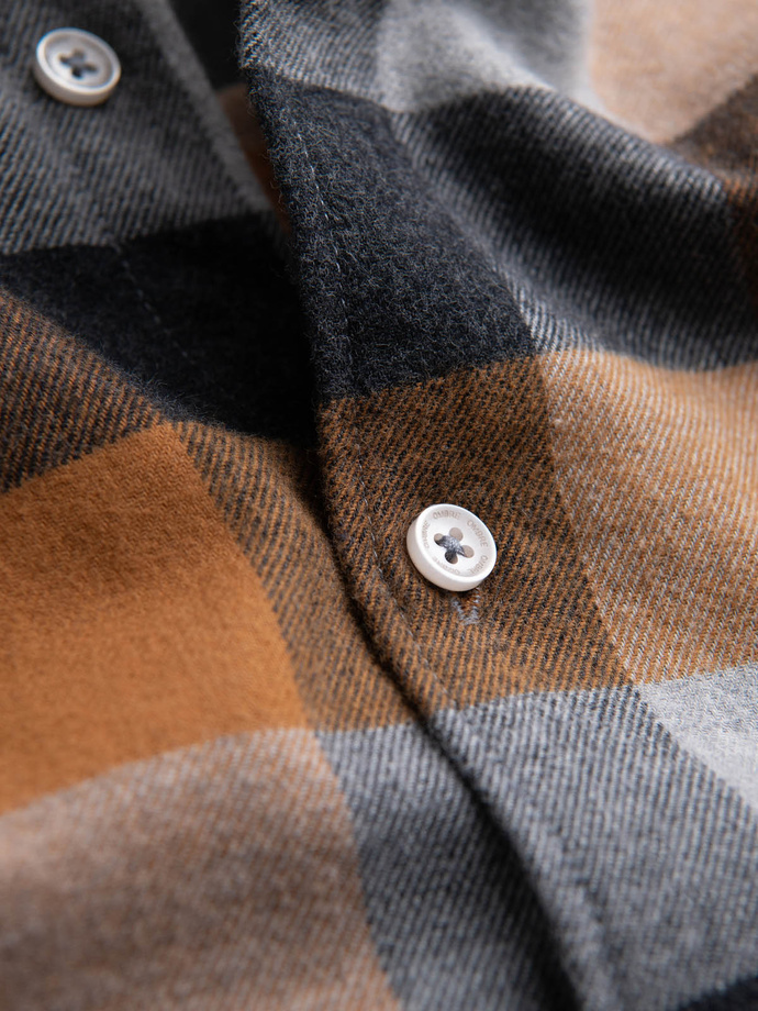 Flanelowa koszula męska w kratę - żółto-czarna V2 OM-SHCS-0150