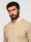 Sweter męski z dzianiny o zygzakowym splocie – piaskowy V1 OM-SWSW-0147