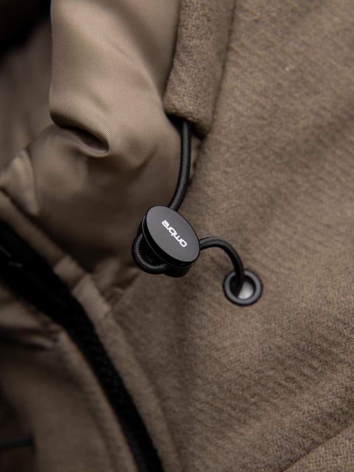 Męski płaszcz parka z wełną i kapturem - khaki V2 OM-COWC-0132