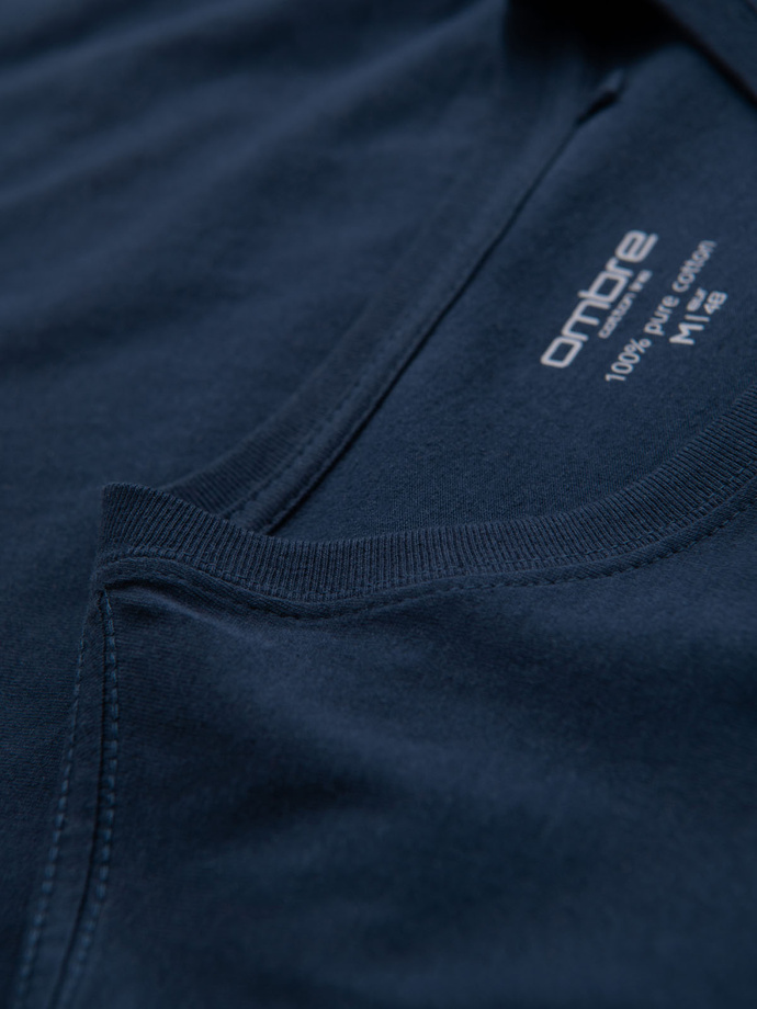 Klasyczny T-shirt męski bawełniany BASIC - granatowy V2 OM-TSBS-0236