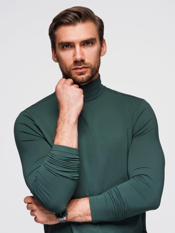 Męski longsleeve gładki z golfem - ciemnozielony V7 OM-OM-LSCL-0130