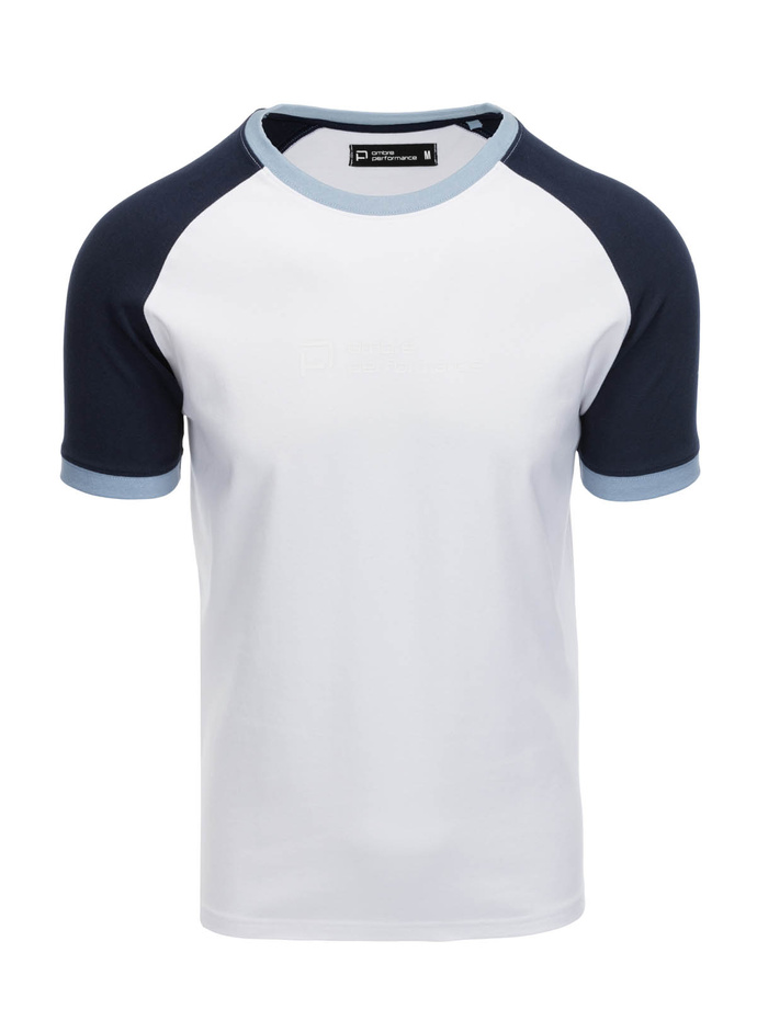 T-shirt męski bawełniany z reglanem - biało-granatowy V6 S1623