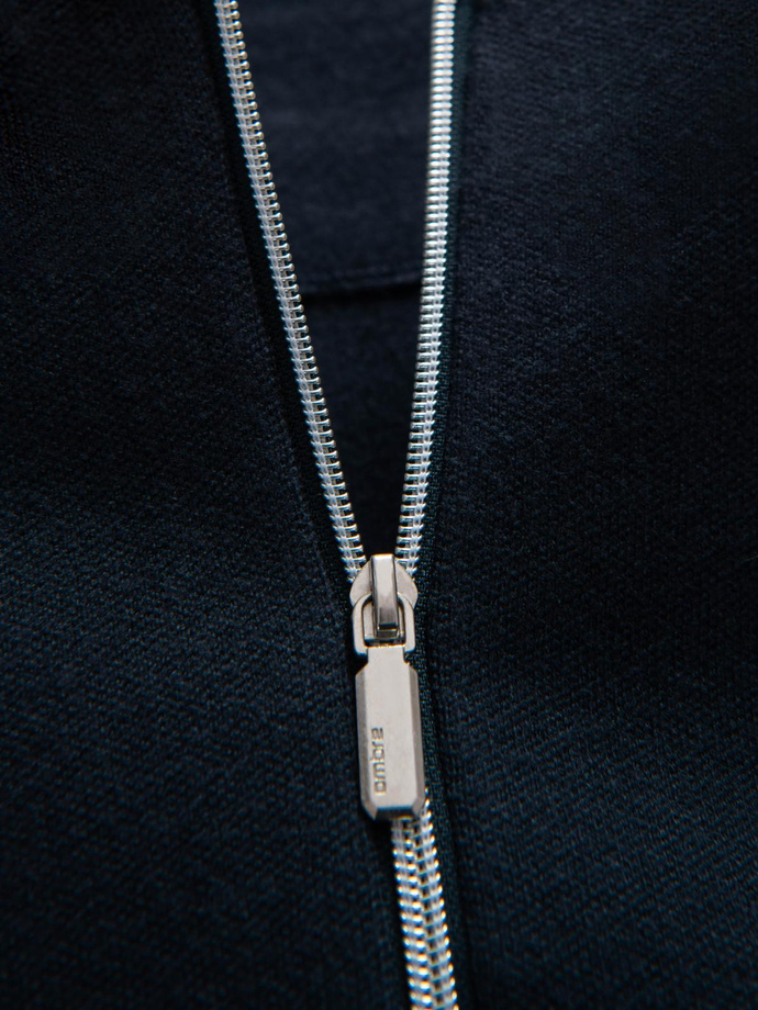 Sweter męski gładki na zamek  – granatowy V1 OM-SWZS-0146