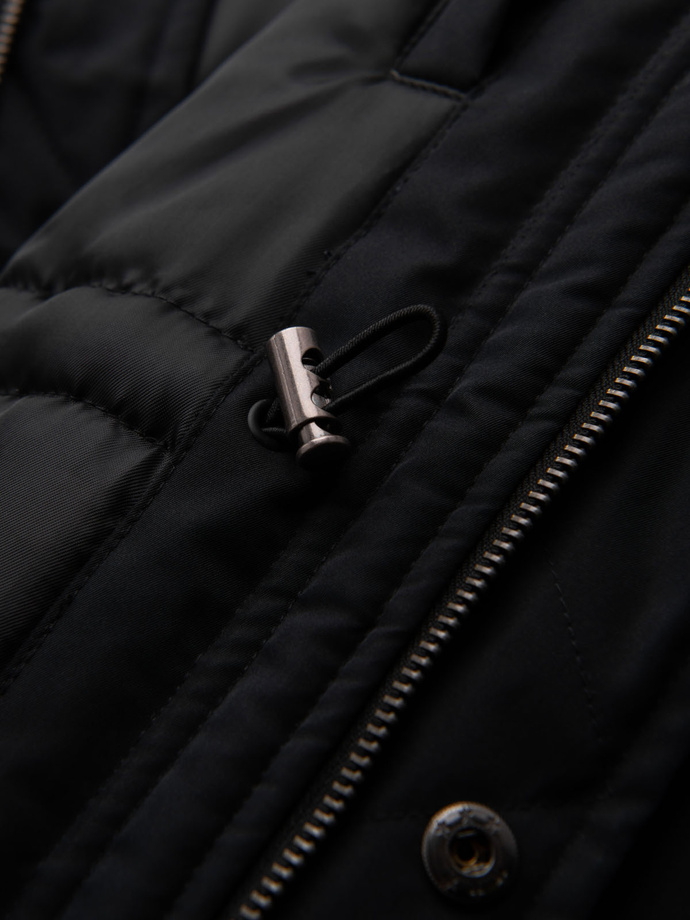 Klasyczna długa męska kurtka typu parka – czarna V6 OM-JAPJ-0313