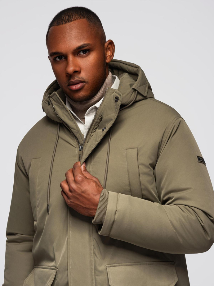 Klasyczna męska długa kurtka typu parka – oliwkowa V3 OM-JAPJ-0313