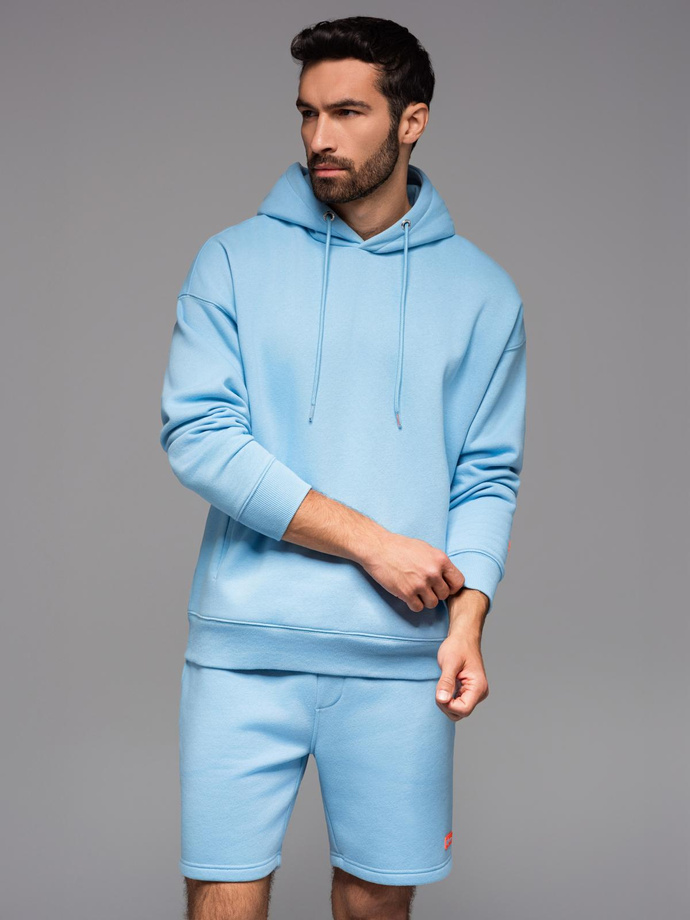 Bluza dresowa unisex z kapturem i kieszeniami – błękitna V8 OU-SNBC-0105