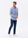 Bawełniana koszula męska z tkaniny w stylu Oxford SLIM FIT - niebieska V9 K642