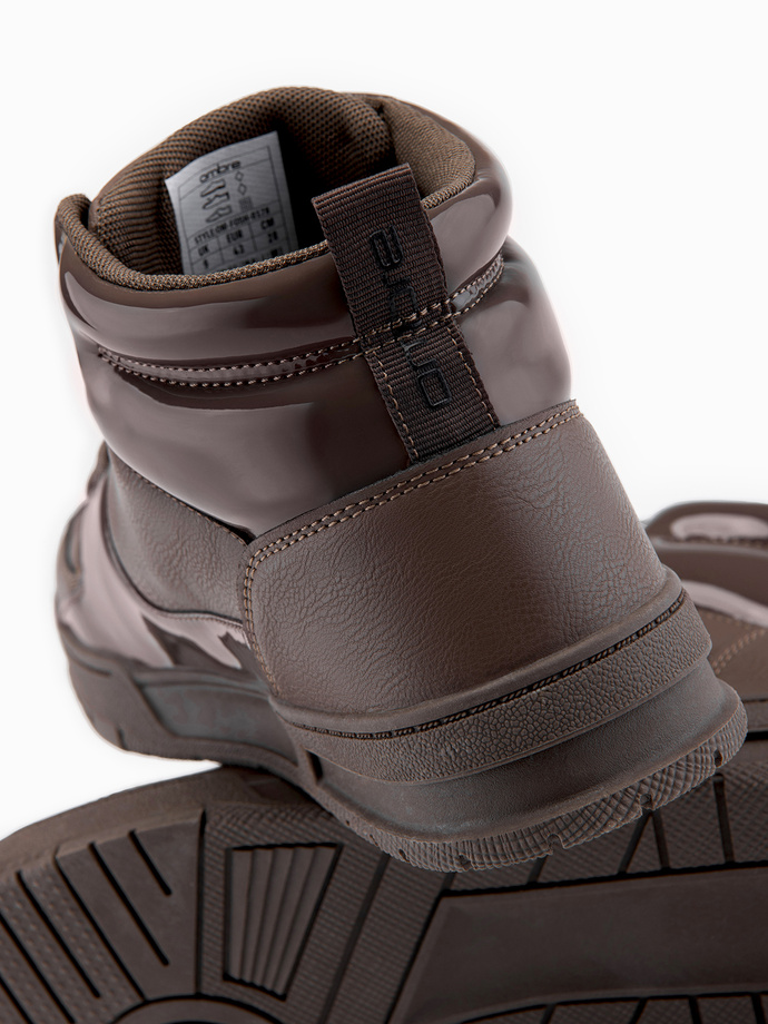 Buty męskie wysokie sneakersy z połyskującymi elementami – ciemnobrązowe V3 OM-FOSH-0178