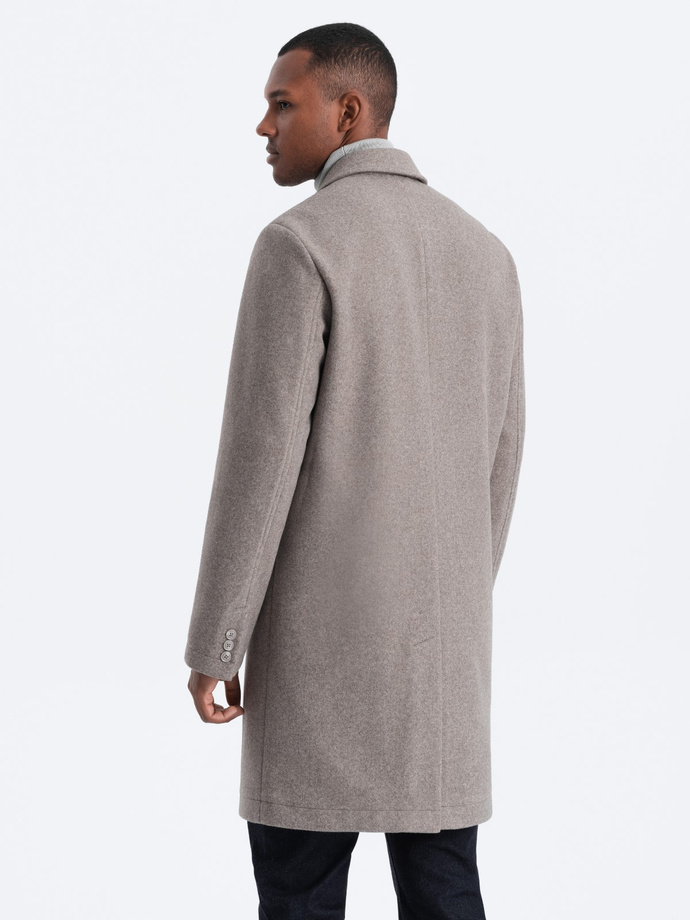 Męski lekki płaszcz jednorzędowy - jasnobrązowy V4 C636