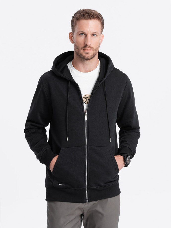 Bluza męska rozpinana z kapturem - czarna V1 OM-SSZP-22FW-003