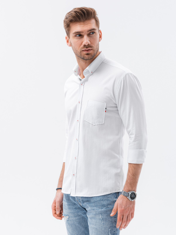 Koszula męska z długim rękawem SLIM FIT - biała V1 K643