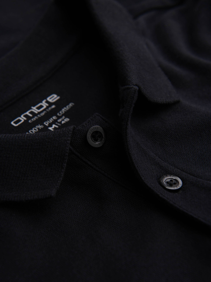 Longsleeve męski z kołnierzykiem polo BASIC – czarny V2 OM-POBL-0162