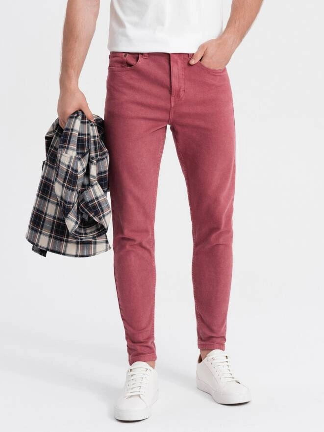 Spodnie męskie jeansowe o kroju SLIM FIT - czerwone V7 P1058