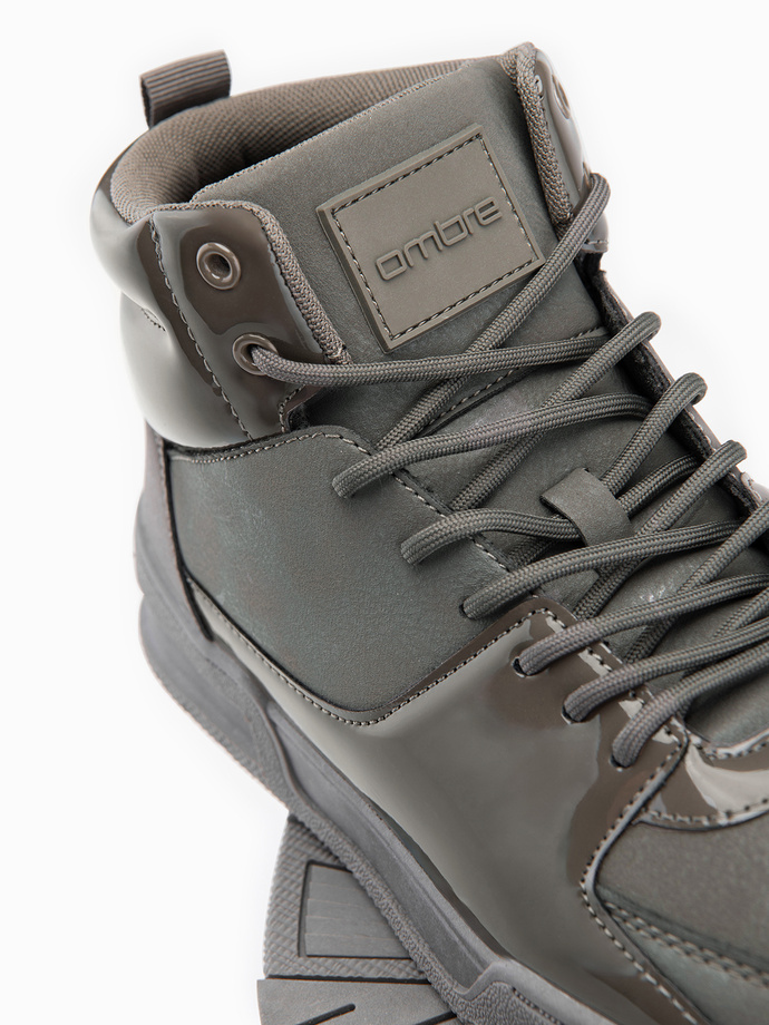 Wysokie buty męskie sneakersy z połyskującymi elementami – popielate V4 OM-FOSH-0178