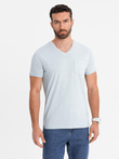 Męski bawełniany t-shirt V-neck z dzianiny z efektem sprania - szary V8 OM-TSWT-0242