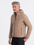 Męska kurtka pikowana pakowana w worek - brązowa V4 OM-JALP-0156