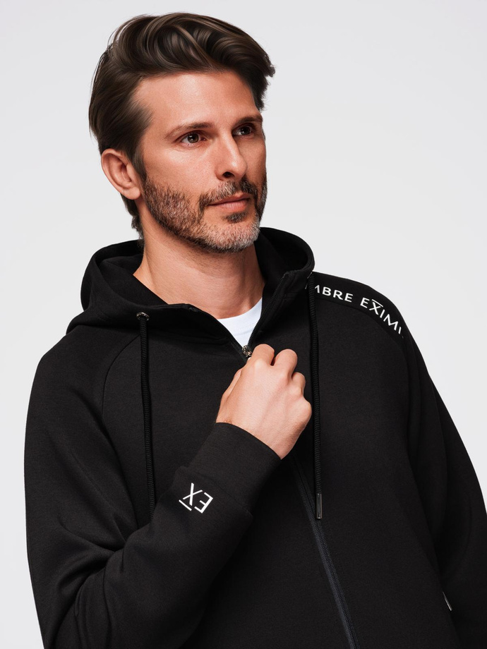 Rozpinana bluza męska ze stójką i kapturem – czarna V1 OM-SSZP-0216