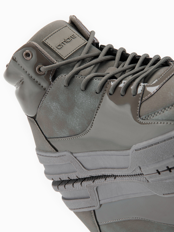 Wysokie buty męskie sneakersy z połyskującymi elementami – popielate V4 OM-FOSH-0178