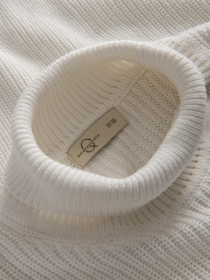 Klasyczny sweter męski z golfem z bawełny - biały V3 OM-SWTN-0162