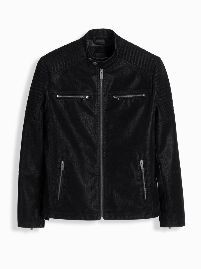 Kurtka męska biker ze stójką w stylu retro – czarna V2 OM-JAFL-0197