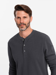Męski longsleeve zapinany pod szyją z dzianiny waflowej – grafitowy V3 OM-LSCL-0120