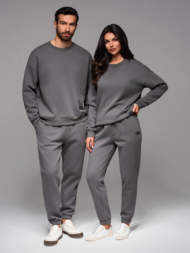 Komplet dresowy UNISEX w stylu athleisure ze spodniami i bluzą - szary V18 Z109
