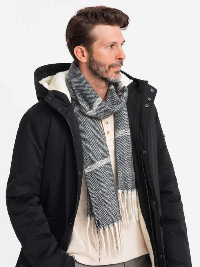 Szalik męski - brązowy/kremowy V9 A851