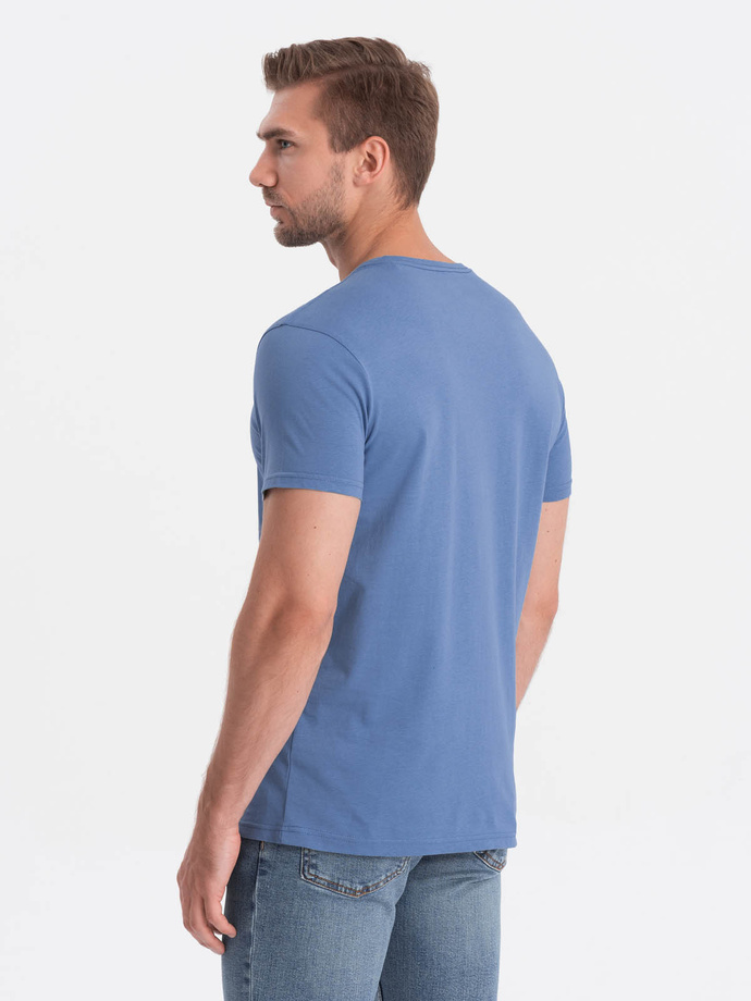 T-shirt męski bawełniany z nadrukiem - niebieski V3 S1732