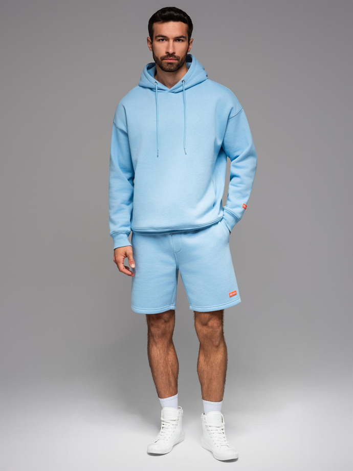 Komplet dresowy UNISEX bluza z kapturem + szorty w stylu athleisure – błękitne V8 Z110
