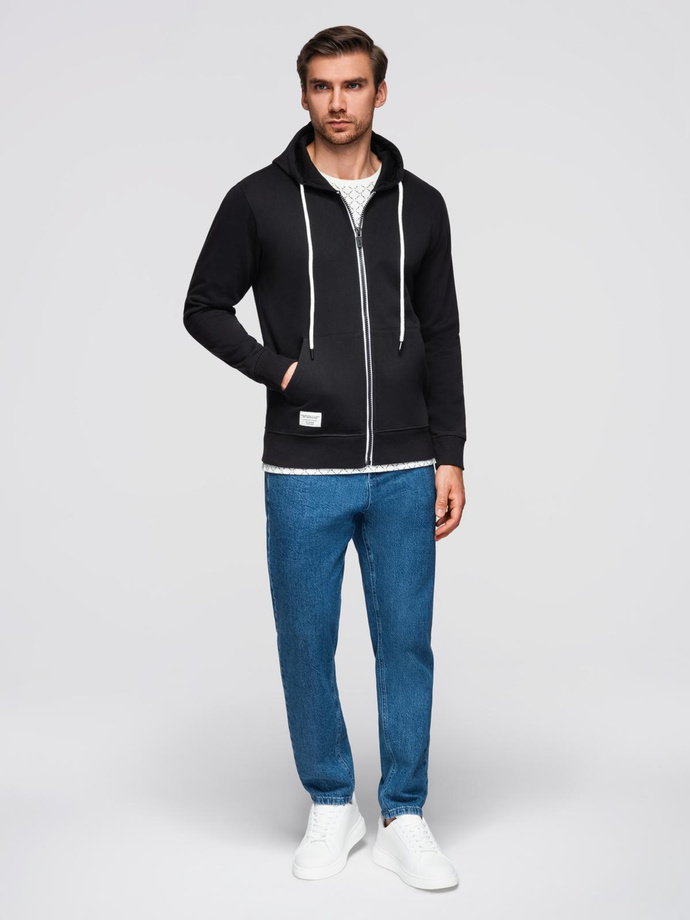 Męska bluza dresowa BASIC rozpinana z kapturem - czarna V5 OM-SSBZ-0178