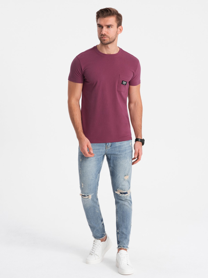 T-shirt męski bawełniany z kieszonką - ciemnoróżowy V5 S1743