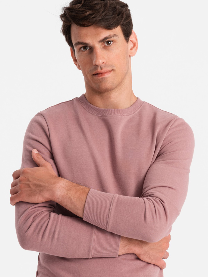 Dresowy komplet męski bawełniany BASIC bluza nierozpinana + joggery – ciemnoróżowy V4 Z84
