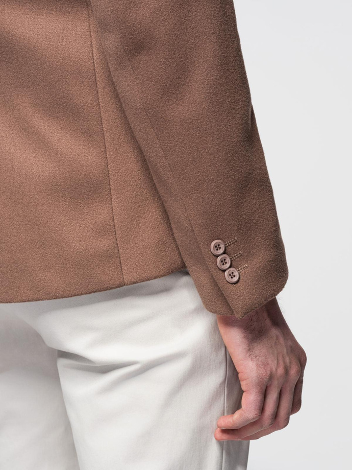 Marynarka męska casual z ozdobnymi guzikami na mankietach -  jasnybrąz V2 OM-BLZB-0118