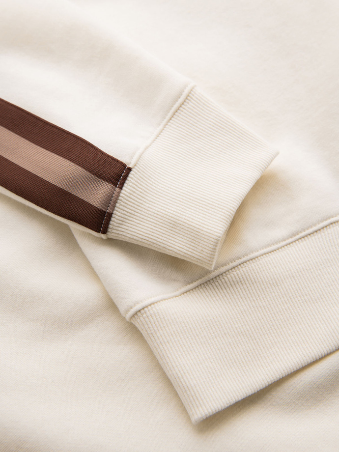 Męska bluza dresowa z wysokim kołnierzem i lampasami – kremowa V3 OM-SSZP-0219